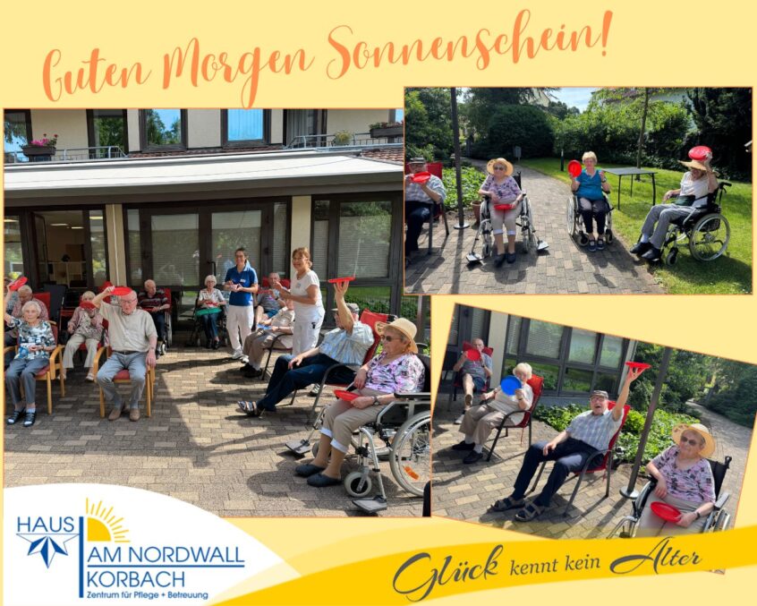 Senioren bei der Morgengymnastik im Garten